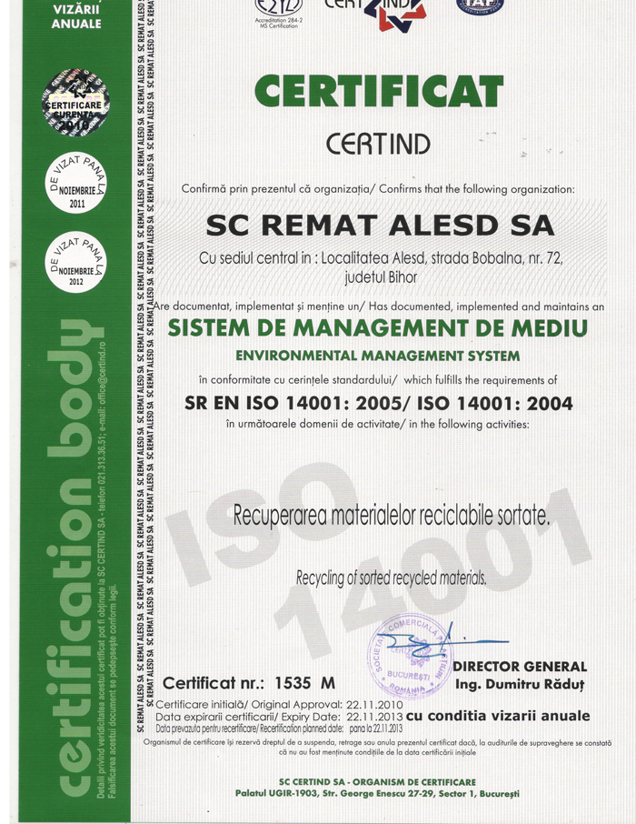 certificat calitate